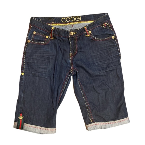 COOGI Dark Blue Women's Shorts with Multicolor Stitching - Picture 1 of 4